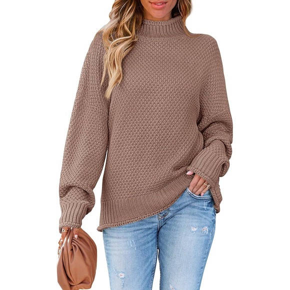 Women's Oversized Turtleneck Batwing Sleeve‎ Sweater – Cozy Knit Winter Pullover - Picture 1 of 8
